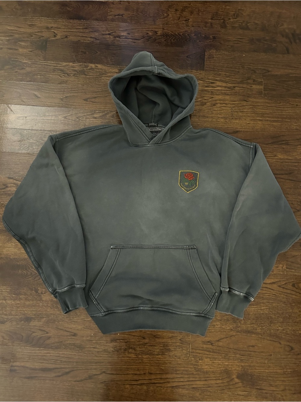 Abercrombie & Fitch Washed Charcoal Hoodie with Rose Patch